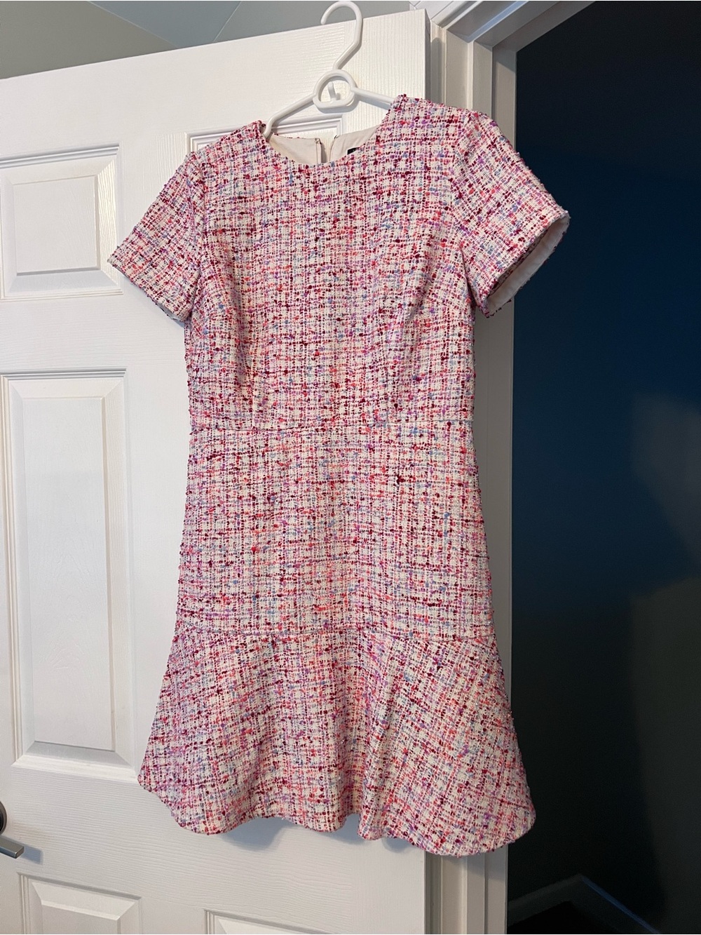 Ann Taylor Pink Tweed Short-Sleeve Dress
